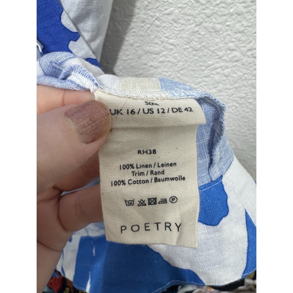 Poetry Linen Midi Dress L 12 Floral Boho Party Summer Cottagecore Feminine - Picture 8 of 14